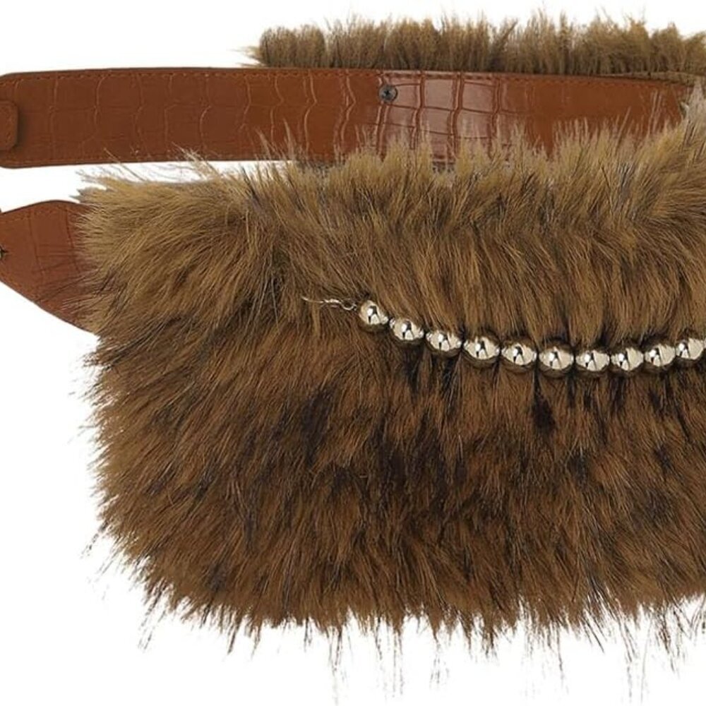 Fur Leather Belt Women Wide Beads Chain Casual Dress Pants Accessory